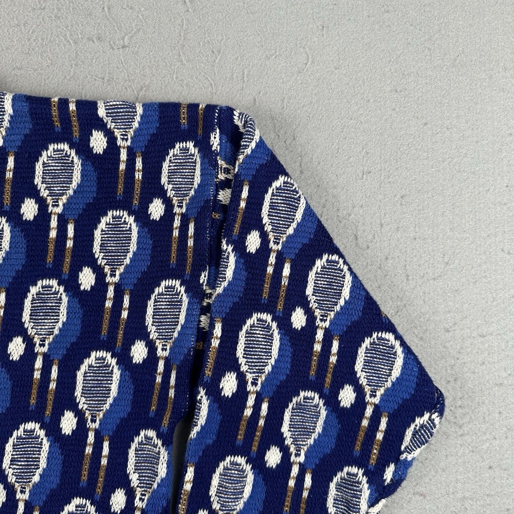 Vintage Tennis Sweater Men's Medium Blue AOP Racket V Neck Knit Pullover - Picture 15 of 16